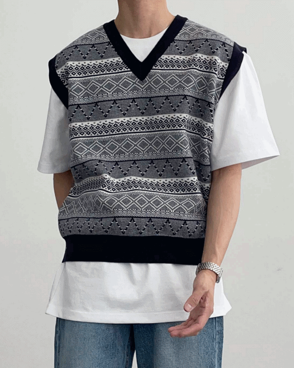 Owen Jacquard Knit Vest (3color)